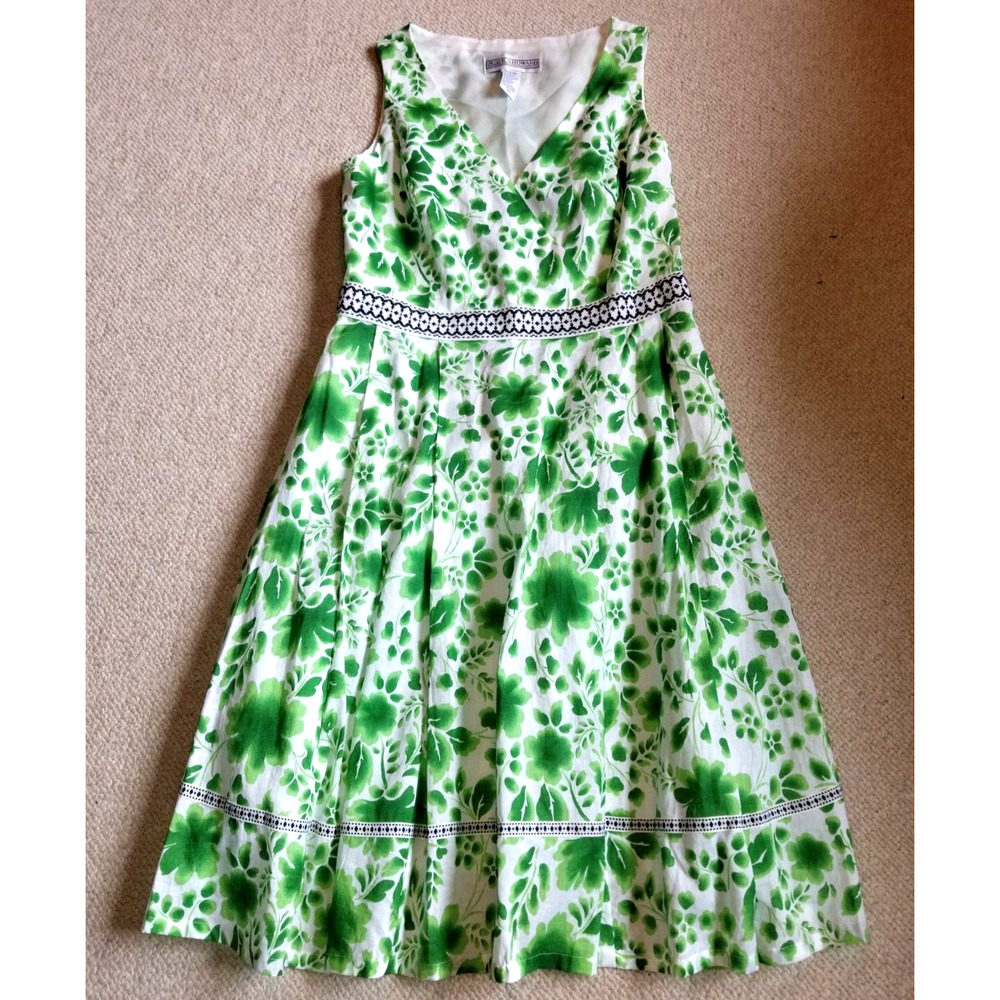 Womens Dress-JESSICA HOWARD-green/white floral lined Cottagecore Fairy-12